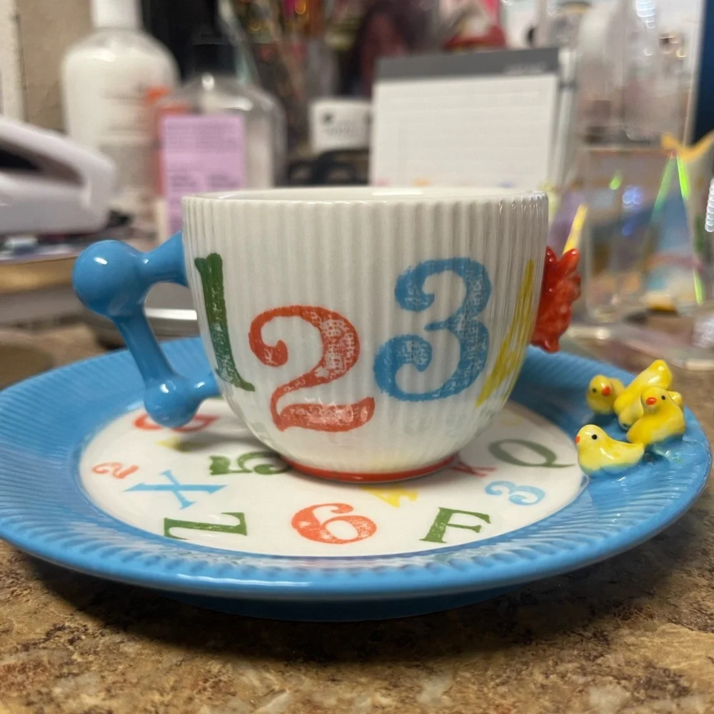 Anthropologie 3D Alphabet Cup and Saucer Set